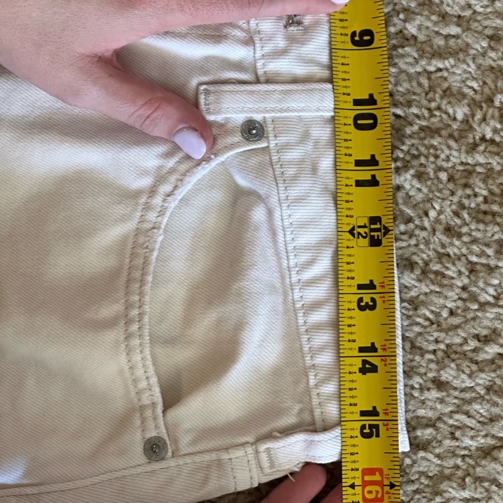 A1-#12 Free People High Waisted Coconut Denim Skirt Asym. Raw Hem Off White - Picture 14 of 15